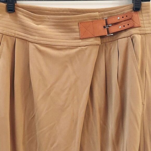 Ralph Lauren Trouser Pants Leather Belt Detail Cuff Hem Pocket Viscose Khaki 4 - Picture 2 of 13
